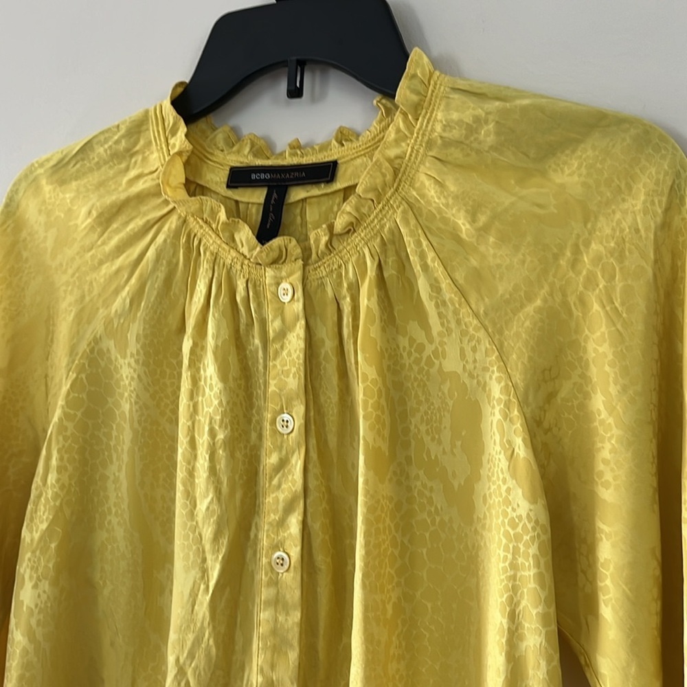 BCBG MAX AZRIA 100% SILK YELLOW CITRINE LONG SLEEVE TOP  SIZE XS/S - Picture 9 of 13